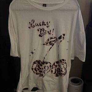 SHEIN White Tee with Leopard Print Design